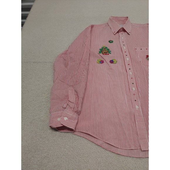 Mili Designs Button Up Shirt Women's M Red Striped Christmas Embroidered - Picture 3 of 15